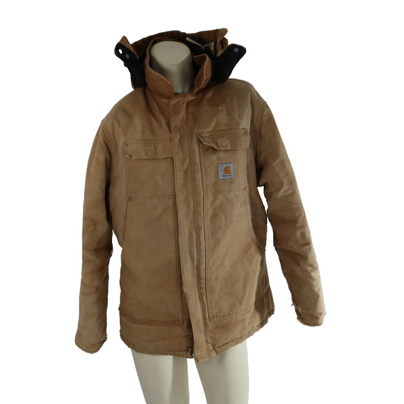 Vintage 90s Carhartt Mens Beige Canvas Hooded Parka Jacket - Picture 1 of 16